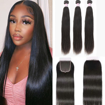 GS Virgin Hair 5X5 Transparent 3+1pcs Brazilian Virgin Hair Straight With Closure Cabello Series